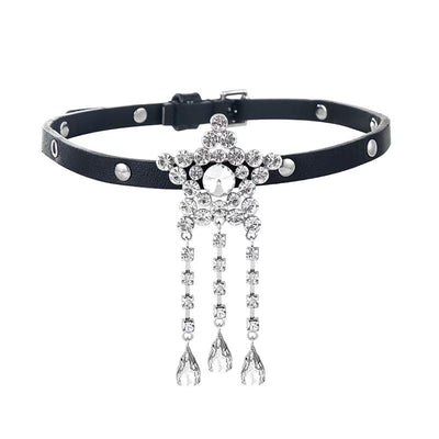 Collier Etoile Filante en Strass Cuir Noir Gaeul Ive Kpop Bangkok Mode