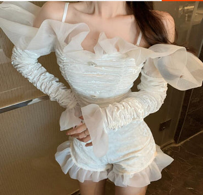 Robe Bustier Blanche à Volants Plissée NingNing Aespa SMCU Express Live