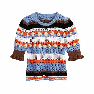 Pull Tricot Evidé Fleuri Manches Bouffantes Mode Coréenne Yuqi G I Dle