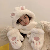 Ensemble Bonnet Oreilles Lapin Gants et Echarpe Mignon Joy Red Velvet