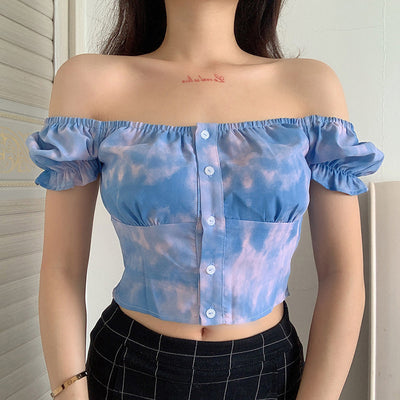 Chemisier Bleu à Manches Bouffantes tie-dye Cardigan Jisoo BlackPink