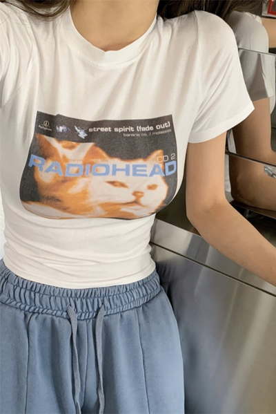 T Shirt Vintage Meme Chat Radiohead Solar Mamamoo Mode Femme Corée