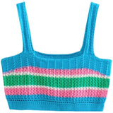 Crop Top Bleu Tricot Bretelles Colorés Fluo Hikaru Kep1er Mode Ete Kpop