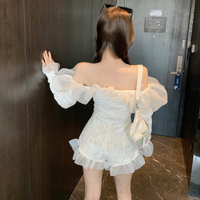 Robe Bustier Blanche à Volants Plissée NingNing Aespa SMCU Express Live