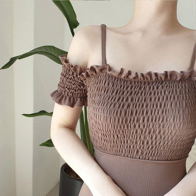 Maillot de Bain Une Piece Bustier Marron Yujin Ive Mode Femme Ete