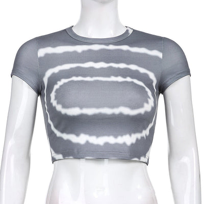 Crop Top Gris Charbon Vortex Psychédélique Jennie BlackPink T-Shirt Sexy