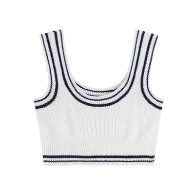 Crop Top Epais Sport Blanc Rayures Noir Xiaoting Kep1er Mode Corée