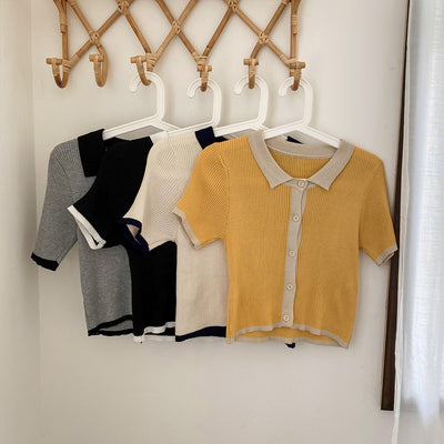 Polo Jaune Coutures blanches Manches Courtes Yena Mode Coreenne