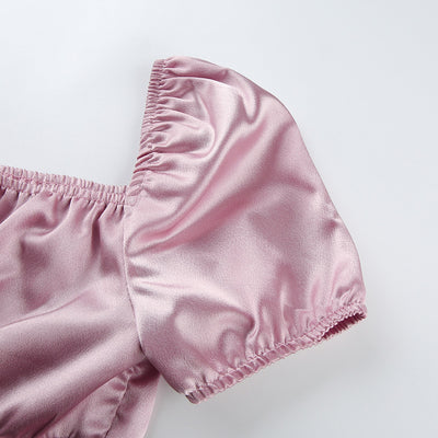 Crop Top Rose Satin Corset Lacet Blouse Courte YooA Oh My Girl Mode Kpop