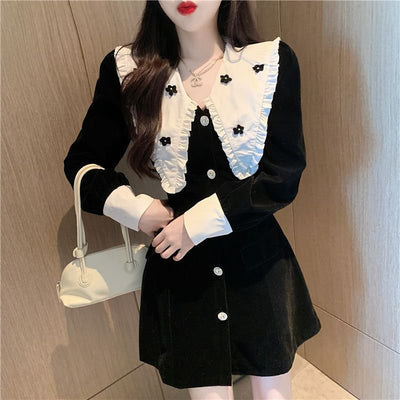 Robe Noir Vintage Col Blanc Claudine Fleur Lia Itzy Whiteday Printemps