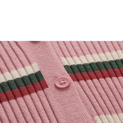 Cardigan Polo Col V A Rayures Tri Bandes Seunghee Oh My Girl Mode Femme