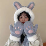 Ensemble Bonnet Oreilles Lapin Gants et Echarpe Mignon Joy Red Velvet