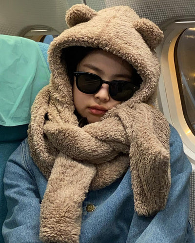 Bonnet Oreilles d' Ours Echarpe Jennie Black Pink Hiver Jentle Garden