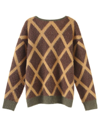 Cardigan Motif Quadrillé Hoshi Seventeen Manteau Pull Mixte à Carreaux