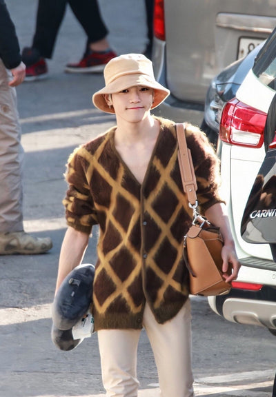 Cardigan Motif Quadrillé Hoshi Seventeen Manteau Pull Mixte à Carreaux