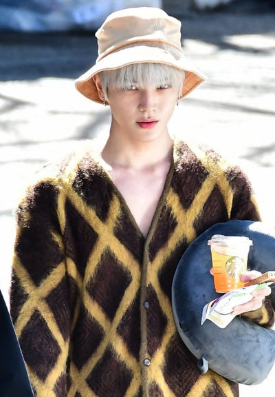 Cardigan Motif Quadrillé Hoshi Seventeen Manteau Pull Mixte à Carreaux