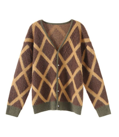 Cardigan Motif Quadrillé Hoshi Seventeen Manteau Pull Mixte à Carreaux