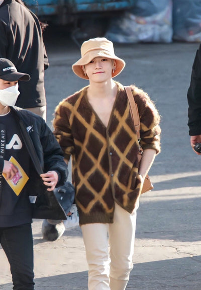 Cardigan Motif Quadrillé Hoshi Seventeen Manteau Pull Mixte à Carreaux