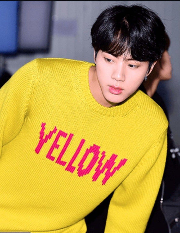 Pull Laine Imprimé Yellow Jaune Jin BTS Kpop Mode Coréenne Homme Femme