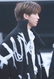 Manteau en Laine Veste Polaire Noire Motif Blanc Jisung Stray Kids