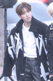 Manteau en Laine Veste Polaire Noire Motif Blanc Jisung Stray Kids