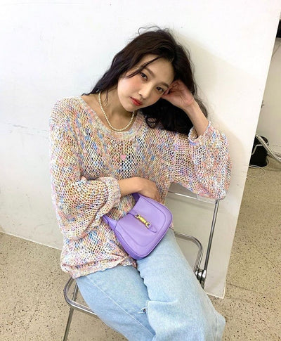 Joy Red Velvet Pull Brodé Maille Arc-en-ciel Ensemble Chandail Coréen