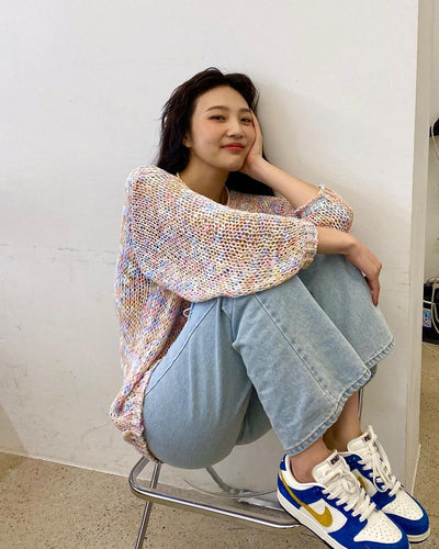 Joy Red Velvet Pull Brodé Maille Arc-en-ciel Ensemble Chandail Coréen