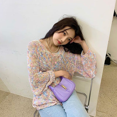 Joy Red Velvet Pull Brodé Maille Arc-en-ciel Ensemble Chandail Coréen