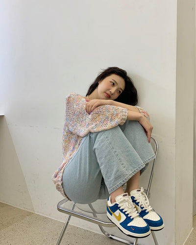 Joy Red Velvet Pull Brodé Maille Arc-en-ciel Ensemble Chandail Coréen