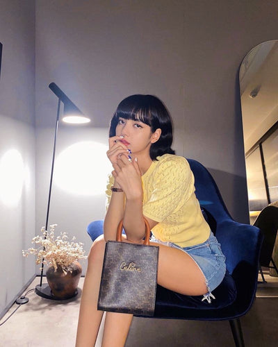 Haut en Tricot  Découpe en maille Fine Jaune Rose Lisa Kpop BlackPink