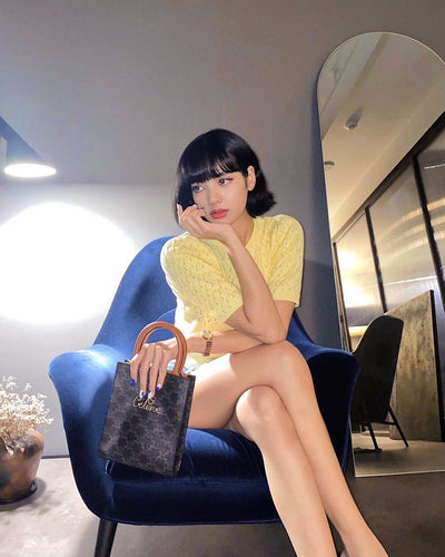 Haut en Tricot  Découpe en maille Fine Jaune Rose Lisa Kpop BlackPink