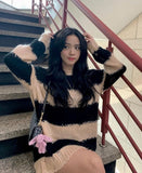Pull Chaud Ample à Motif Rayé Jisoo BlackPink Mode Coréenne Oversize