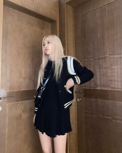 Veste Mi Saison à Double Rayures Blanches Veste de Couple Streetwear Rosé BP