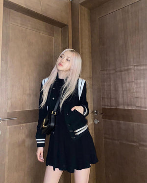 Veste Mi Saison à Double Rayures Blanches Veste de Couple Streetwear Rosé BP