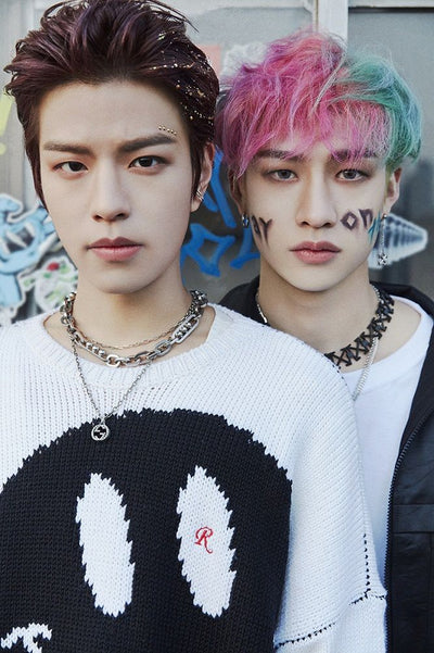 Seungmin Stray Kids Pullover Smiley Visage Sweatshirt Blanc Noir Sweat