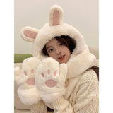 Ensemble Bonnet Oreilles Lapin Gants et Echarpe Mignon Joy Red Velvet