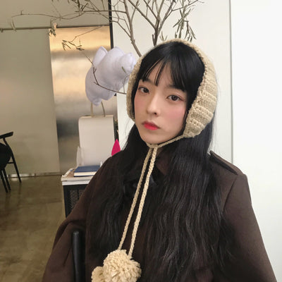 Protège Oreilles Hiver Serre Tette en Laine avec Pompon Minnie G I dle