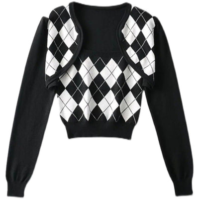 Ensemble Top Vert Crop Top Cardigan Motif Diamant Seulgi Red Velvet Mode