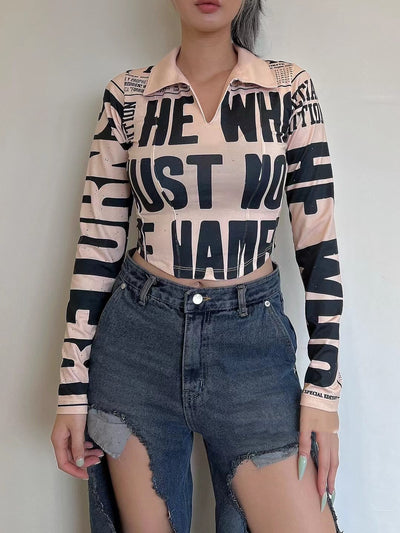 Chemise Crop Top Lettre Majuscule Minnie Idle Challenge TikTok Tomboy