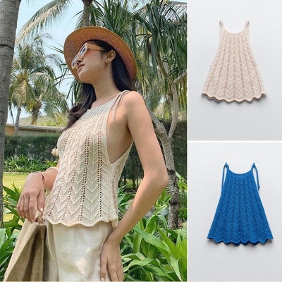 Haut Tricot Bleu avec Creux Sans Manches Nana Woo!ah! Mode Femme Kpop