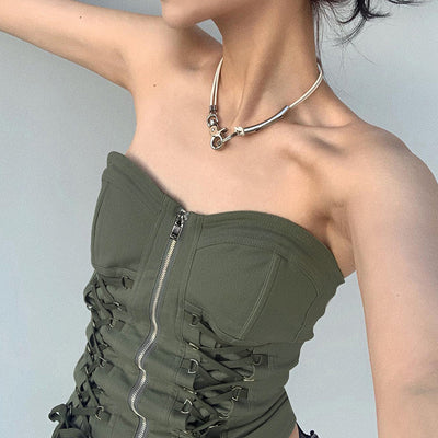 Crop Top Kaki à Lacets Mode Kpop Sexy Sua Dreamcatcher Concept Image