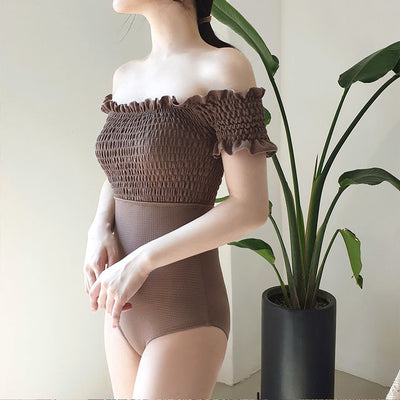 Maillot de Bain Une Piece Bustier Marron Yujin Ive Mode Femme Ete