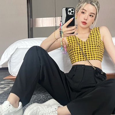 Ensemble Haut et Robe Short Jaune et Noir Rose BlackPink Olens Mode Kpop