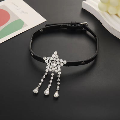 Collier Etoile Filante en Strass Cuir Noir Gaeul Ive Kpop Bangkok Mode