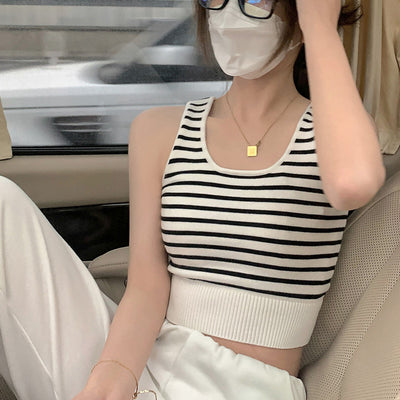 Crop Top Tricot à Rayures Marinière Bretelles Wonyoung Love Dive IVE