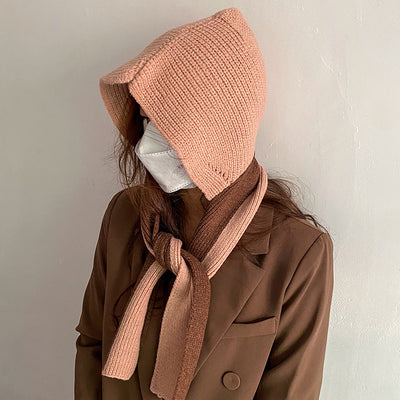 Bonnet Echarpe Bicolor Gris Bande Bleu Marine Mignon Mode Hiver Yujin Ive