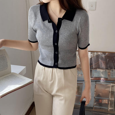 Polo Jaune Coutures blanches Manches Courtes Yena Mode Coreenne