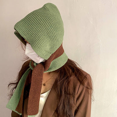 Bonnet Echarpe Bicolor Gris Bande Bleu Marine Mignon Mode Hiver Yujin Ive