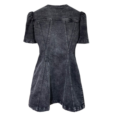 Robe Noire en Jean Col V Lisa BlackPink Mode Femme Ajaib Investasi Kpop
