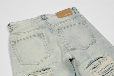 Jean Délavé avec Trous et Ecusson Fleurs Jaune Hongjoong ATEEZ Kpop